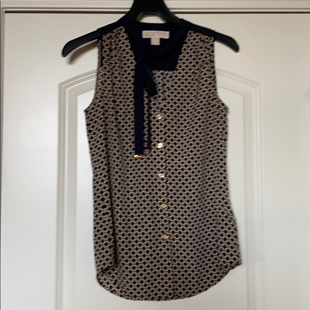 Michael Kors Blouse Navy Blue/Beige with Bow Sz XS